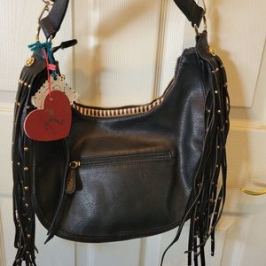 Rimen & Co Fringed Black Faux Leather Purse